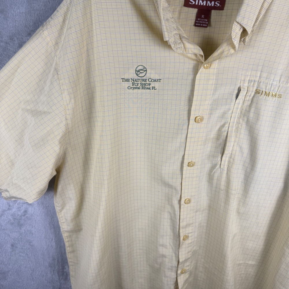 Simms Mens XL Yellow Plaid Short Sleeve‎ Fishing Shirt Nature Coast Fly Shop FL - Picture 2 of 9